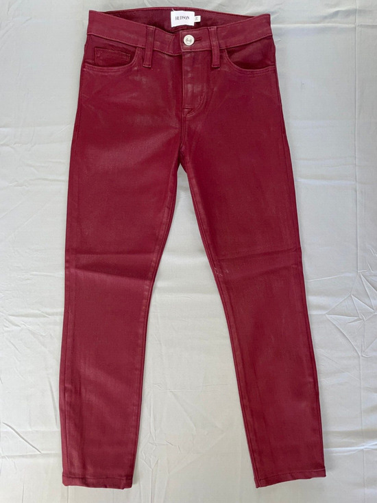 Hudson Denim - Hudson Coated Faux Leather 5-Pocket Stretch Crop Skinny Jeans. Red, Women's 24.